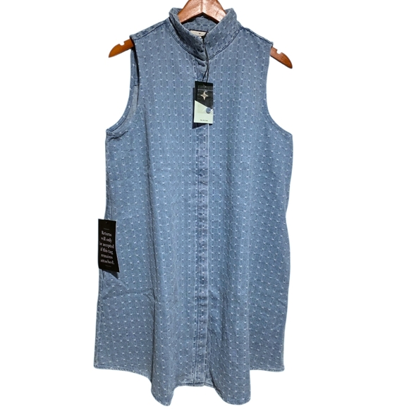 Tuckernuck Charlie Dress in Light Wash Denim Dot Chambray Size Large NWT - Picture 3 of 5